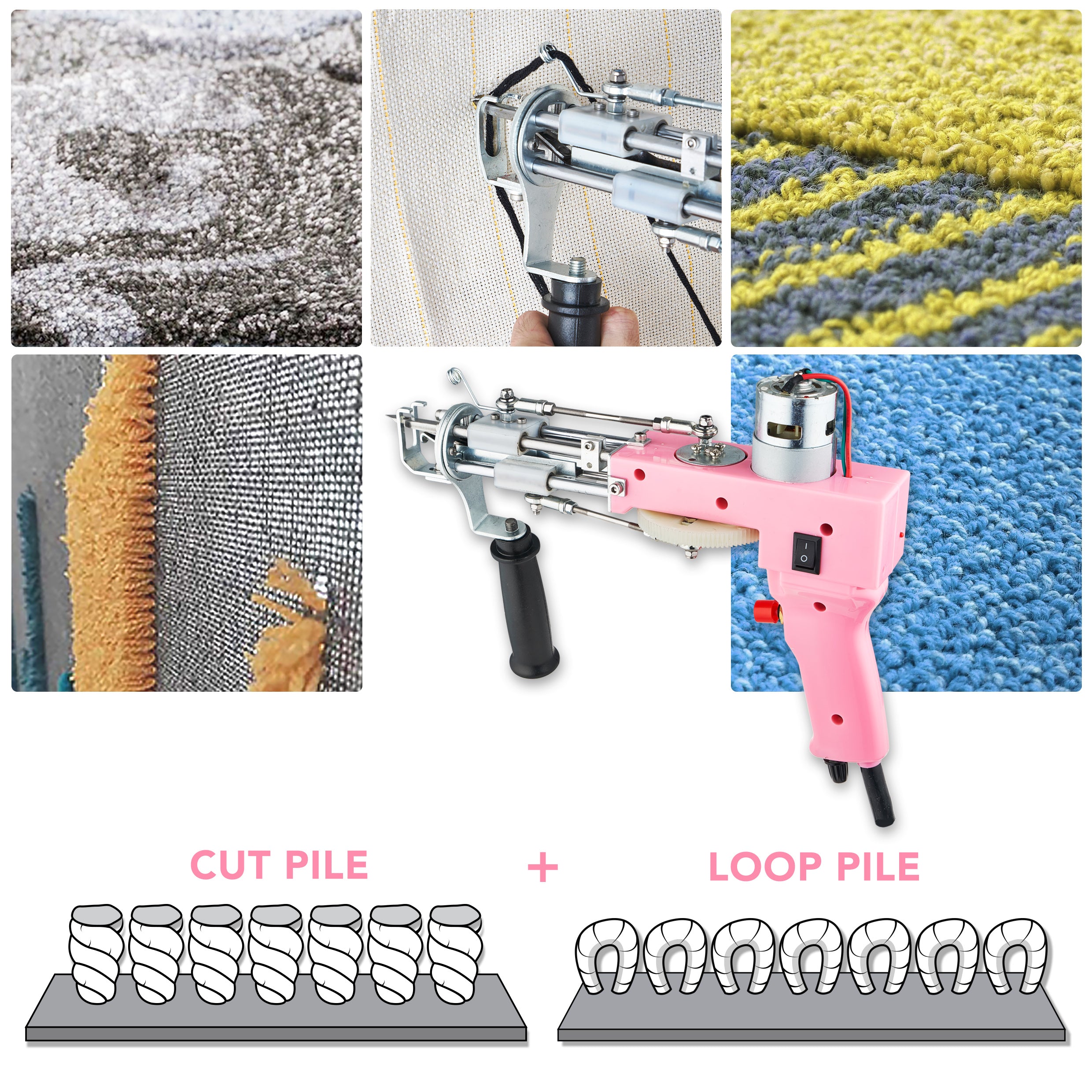 New VK Pink Cut Pile Tufting Gun ,handmade Tufting Machine 150x150cm Tufting  Cloth 1 Year Warranty 